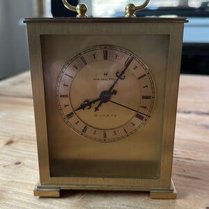 Vintage, German Hamilton Solid Brass Carriage Clock w/Handle Battery Operated